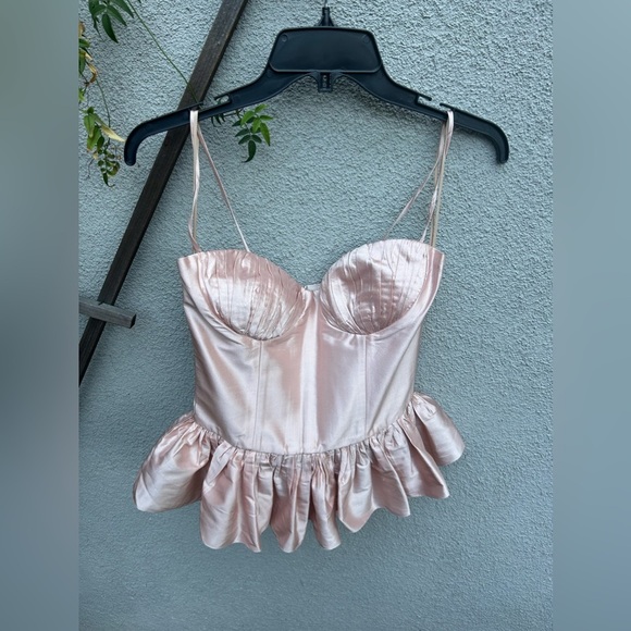 Rozie Corsets Silk Satin Peplum Corset Top Pink - Picture 5 of 8
